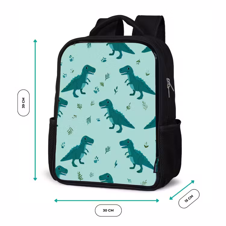 Kinderrucksack - Schwarz - Dunkelgrün - Dinosaurier - Drucke - Blätter — 6