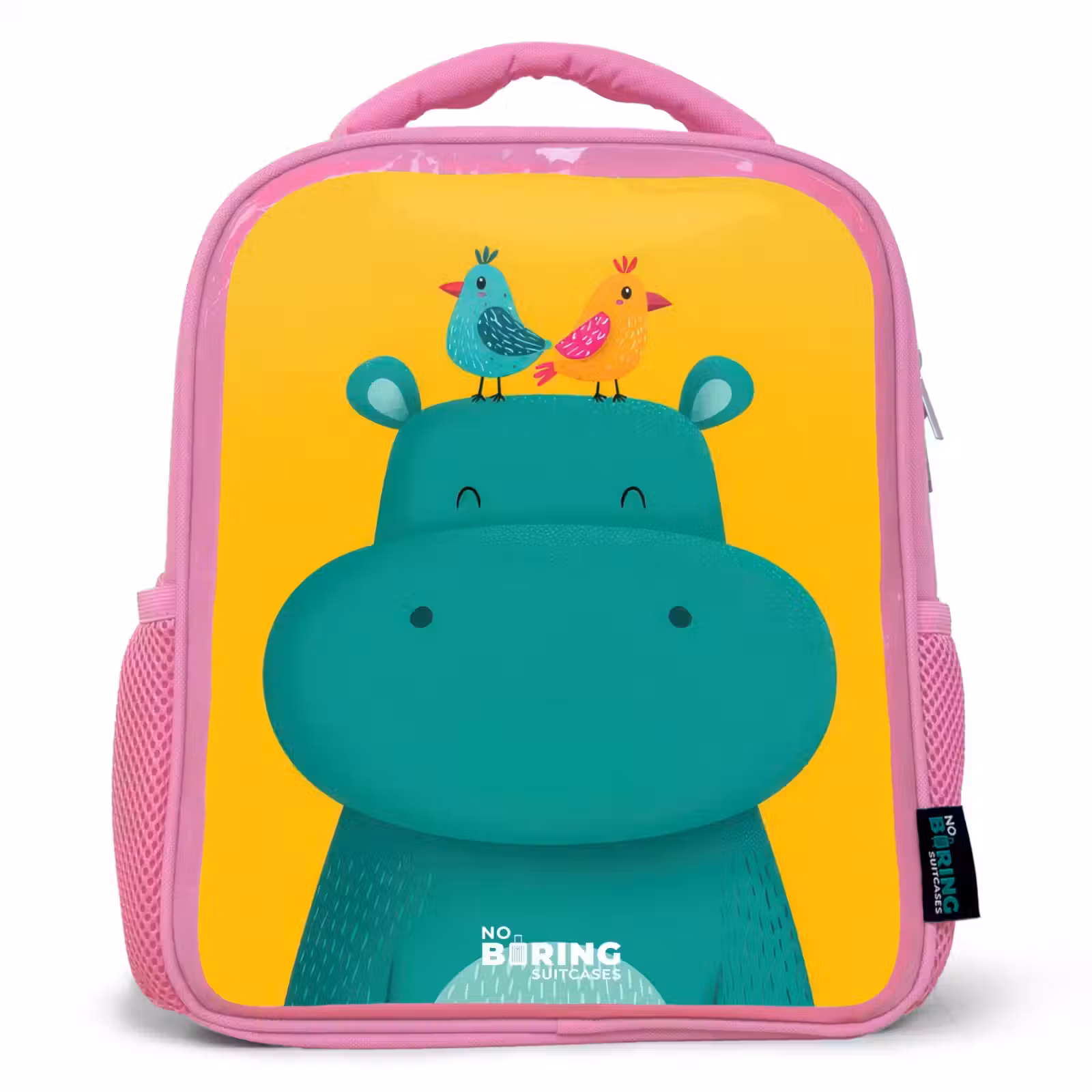 Kinderrucksack - Rosa - Nilpferd - Vögel - Gelb — 1