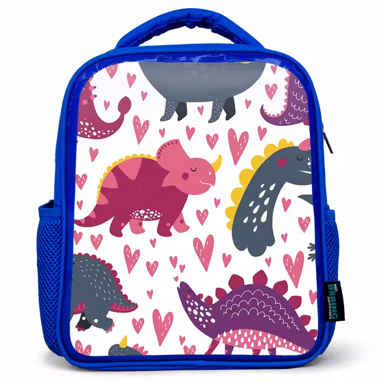 Kinderrucksack - Blau - Dino - Herz - Muster - Rosa - Mädchen - Dinosaurier — 1
