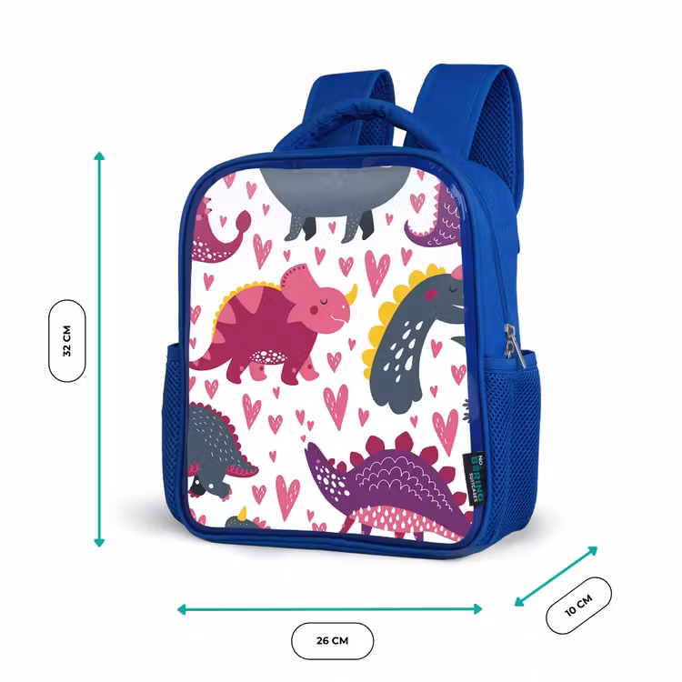 Kinderrucksack - Blau - Dino - Herz - Muster - Rosa - Mädchen - Dinosaurier — 6