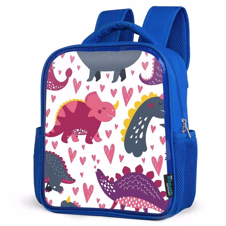 Kinderrucksack - Blau - Dino - Herz - Muster - Rosa - Mädchen - Dinosaurier — 7