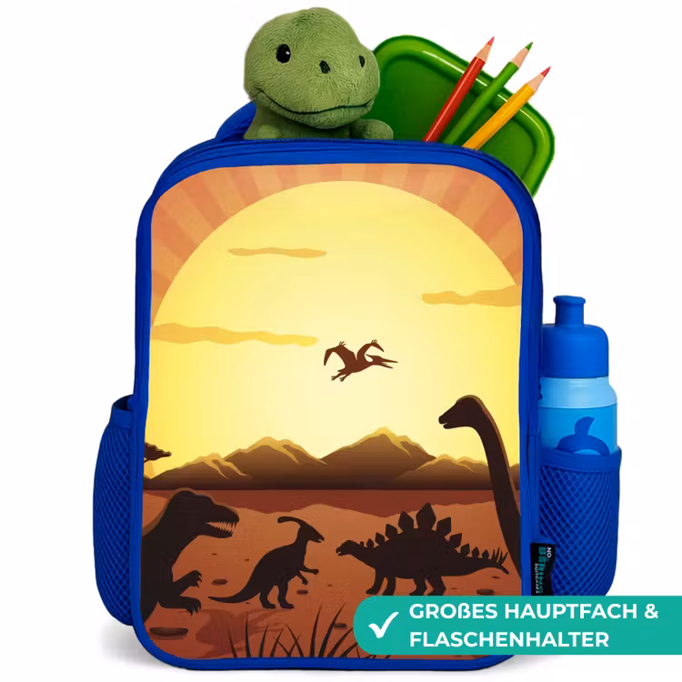 Kinderrucksack - Blau - Dino - Sonne - Natur - Zeichnung - Kinder - Jungen — 3
