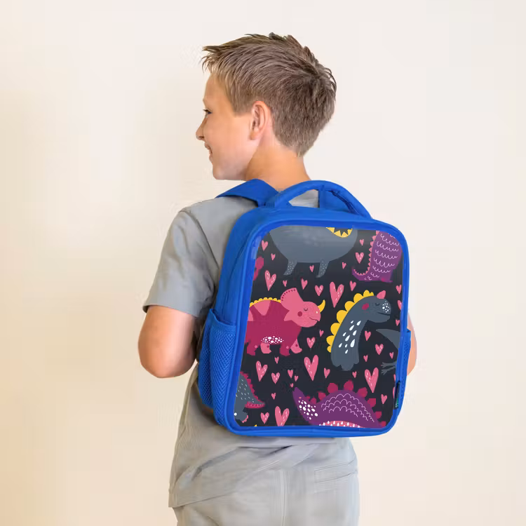 Kinderrucksack - Blau - Dinosaurier - Kind - Muster - Rosa - Mädchen — 2
