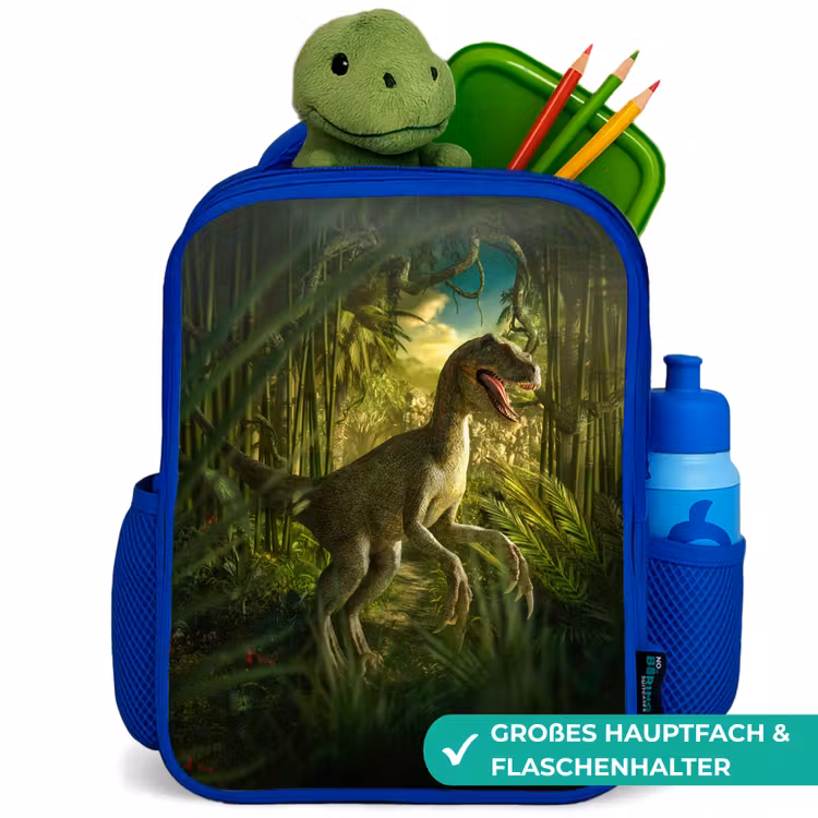 Kinderrucksack - Blau - Dinosaurier - Pflanzen - Grün - Illustration - Kinder - Jungen — 3