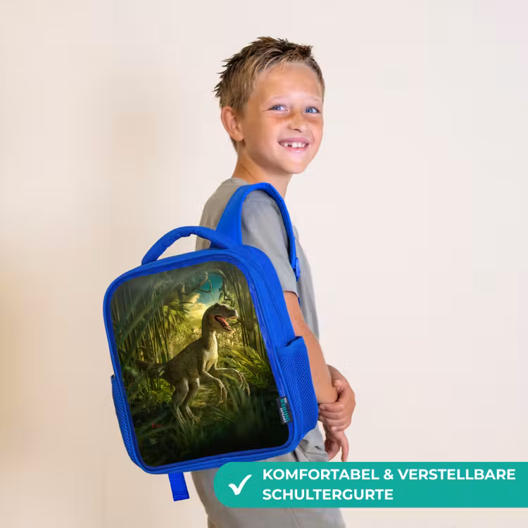 Kinderrucksack - Blau - Dinosaurier - Pflanzen - Grün - Illustration - Kinder - Jungen — 5