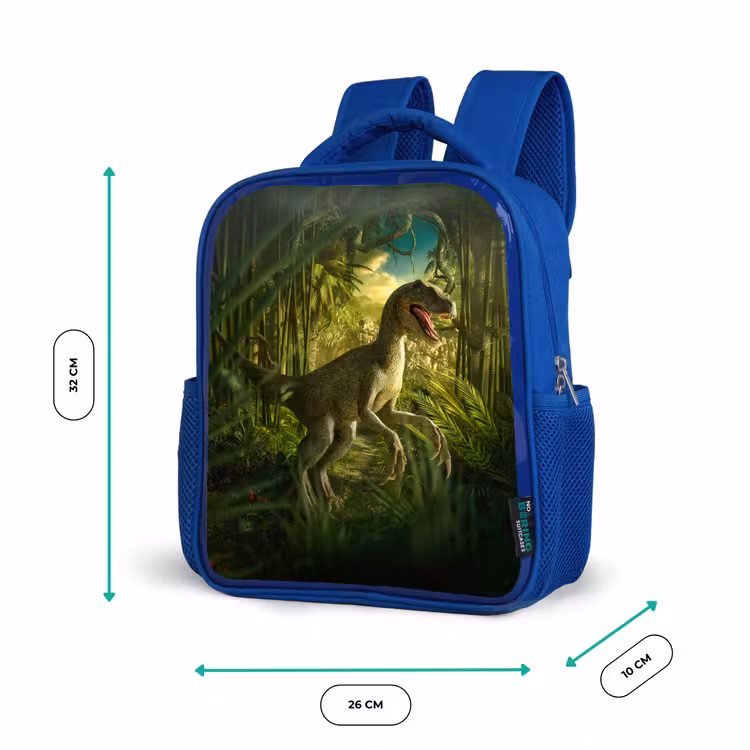 Kinderrucksack - Blau - Dinosaurier - Pflanzen - Grün - Illustration - Kinder - Jungen — 6