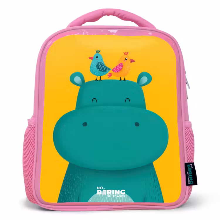 Kinderrucksack - Rosa - Nilpferd - Vögel - Gelb — 1
