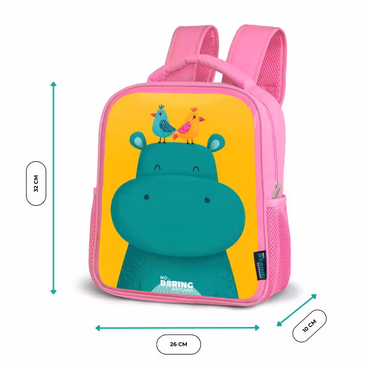 Kinderrucksack - Rosa - Nilpferd - Vögel - Gelb — 2
