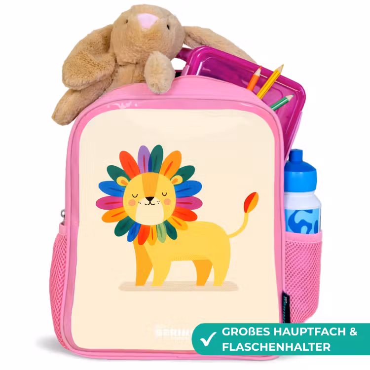 Kinderrucksack - Rosa - Löwe - Mähne - Farbenfroh — 3