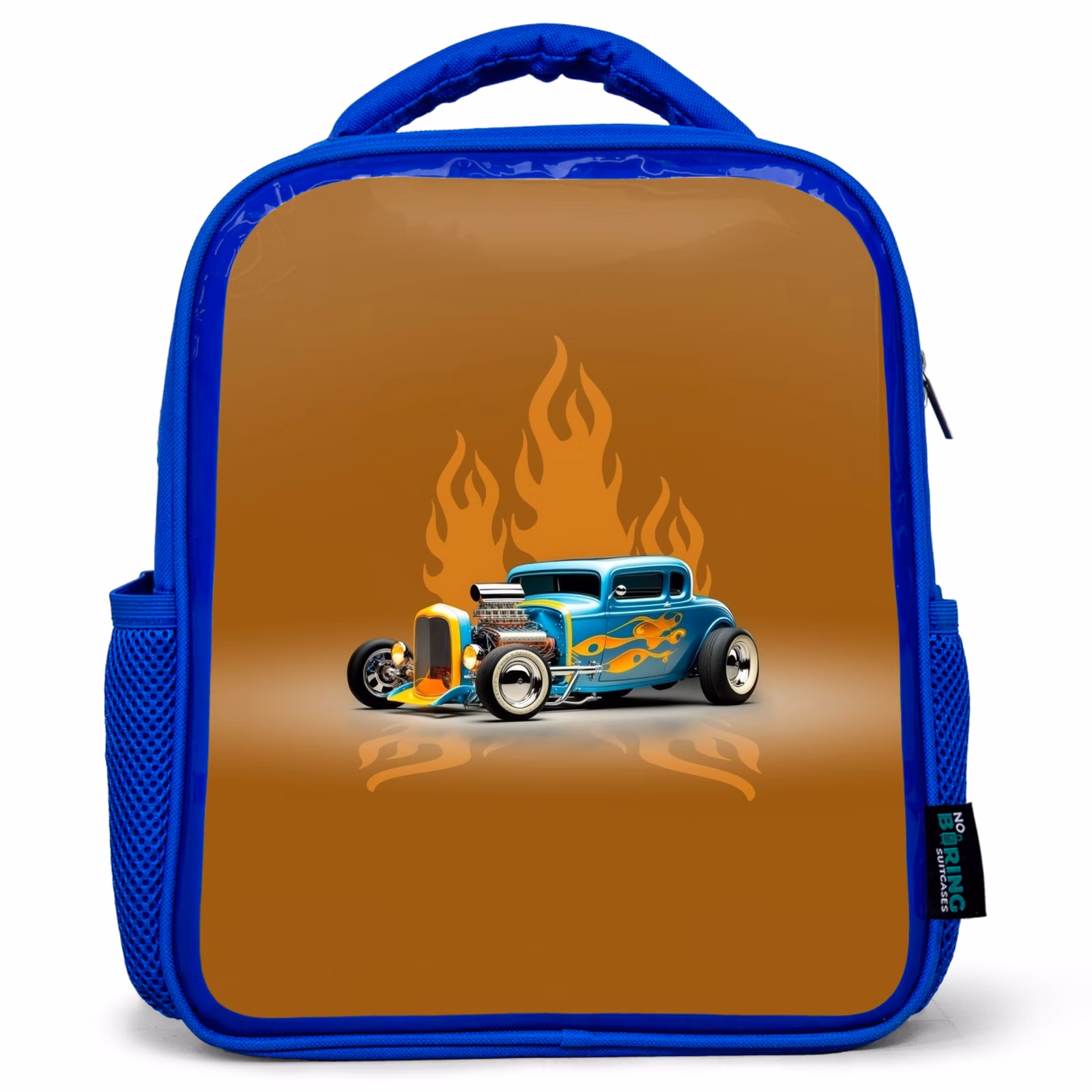 Kinderrucksack - Blau - Blaues Auto mit gelben Flammen — 1