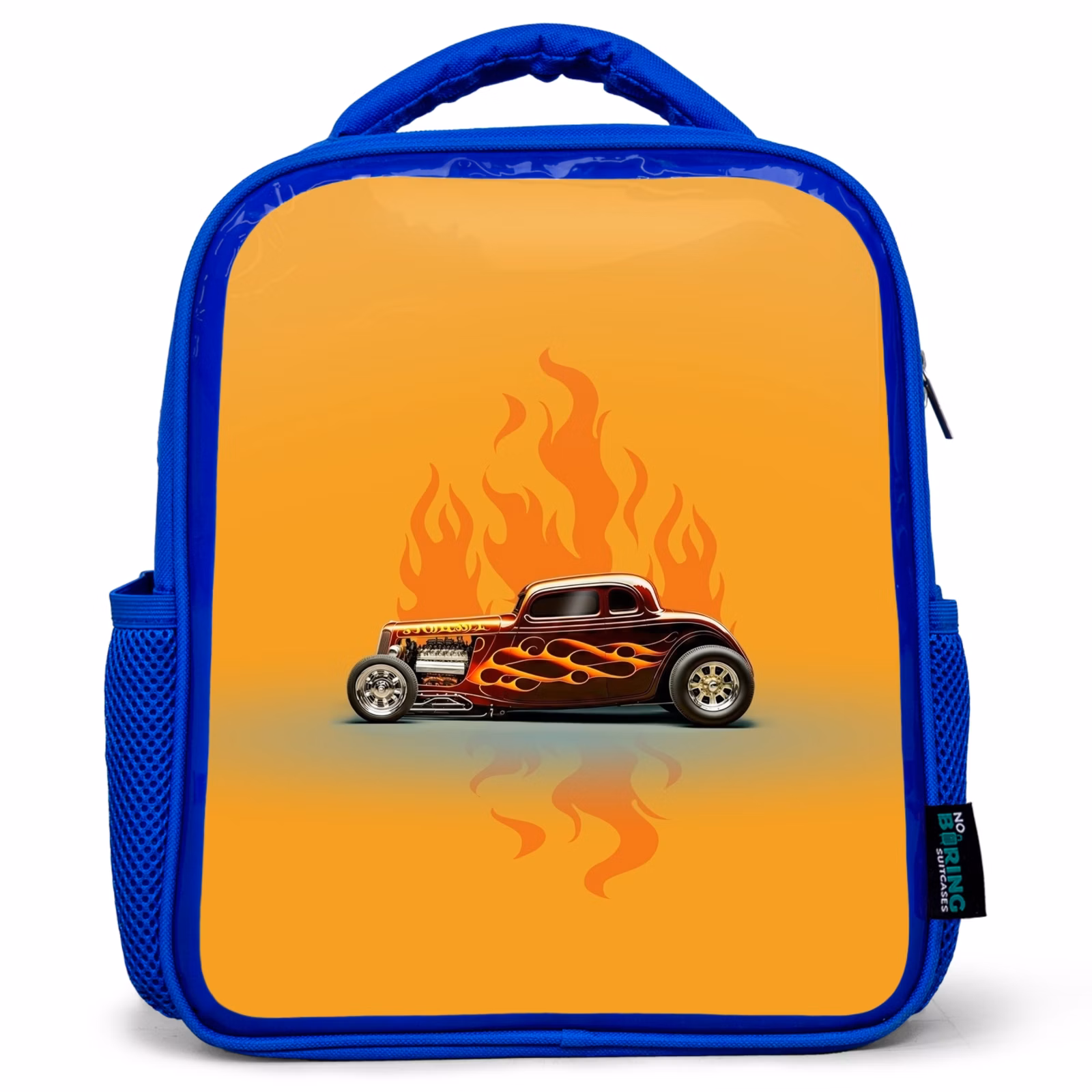 Kinderrucksack - Blau - Braunes Auto mit gelben Flammen — 1
