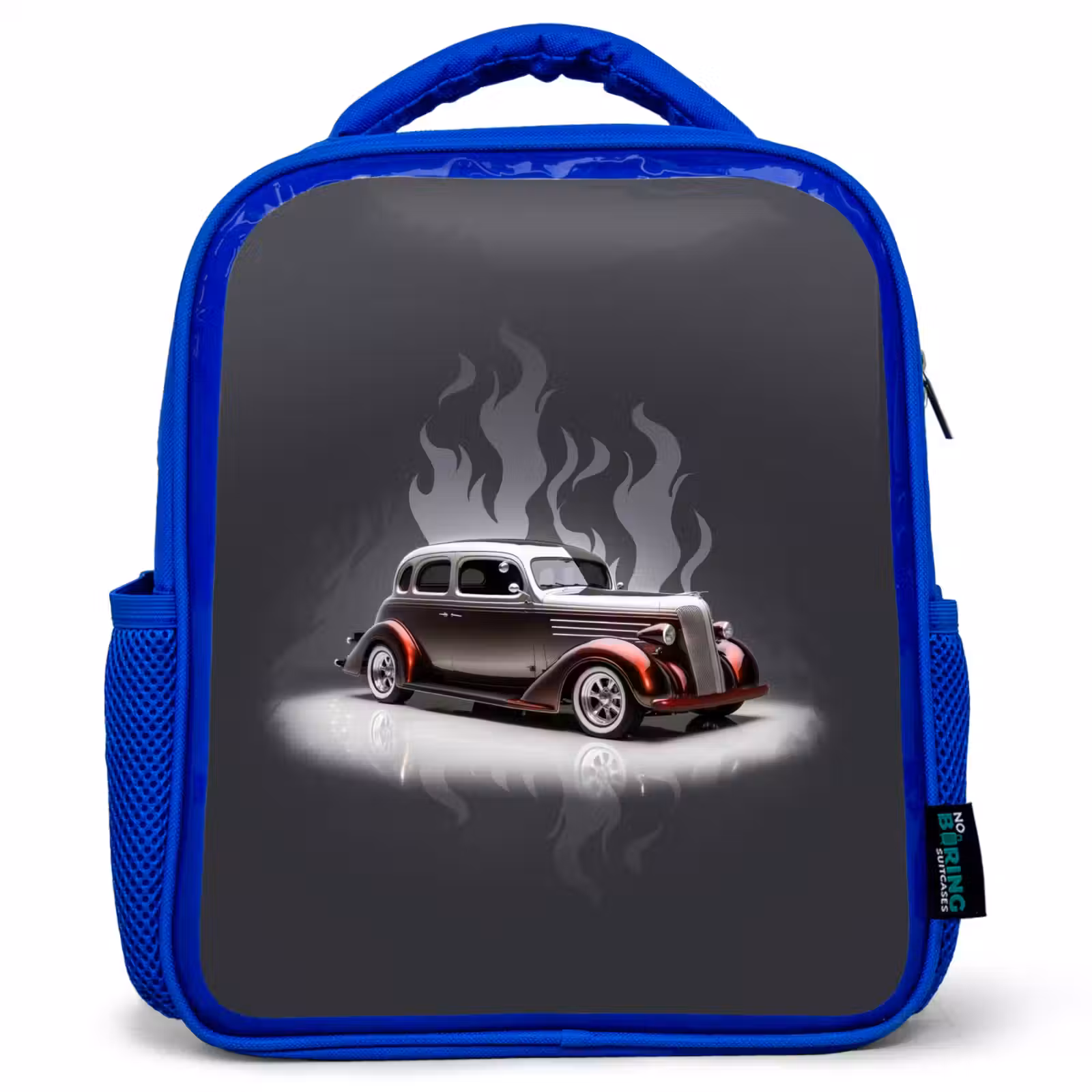 Kinderrucksack - Blau - Graues Auto mit grauen Flammen — 1