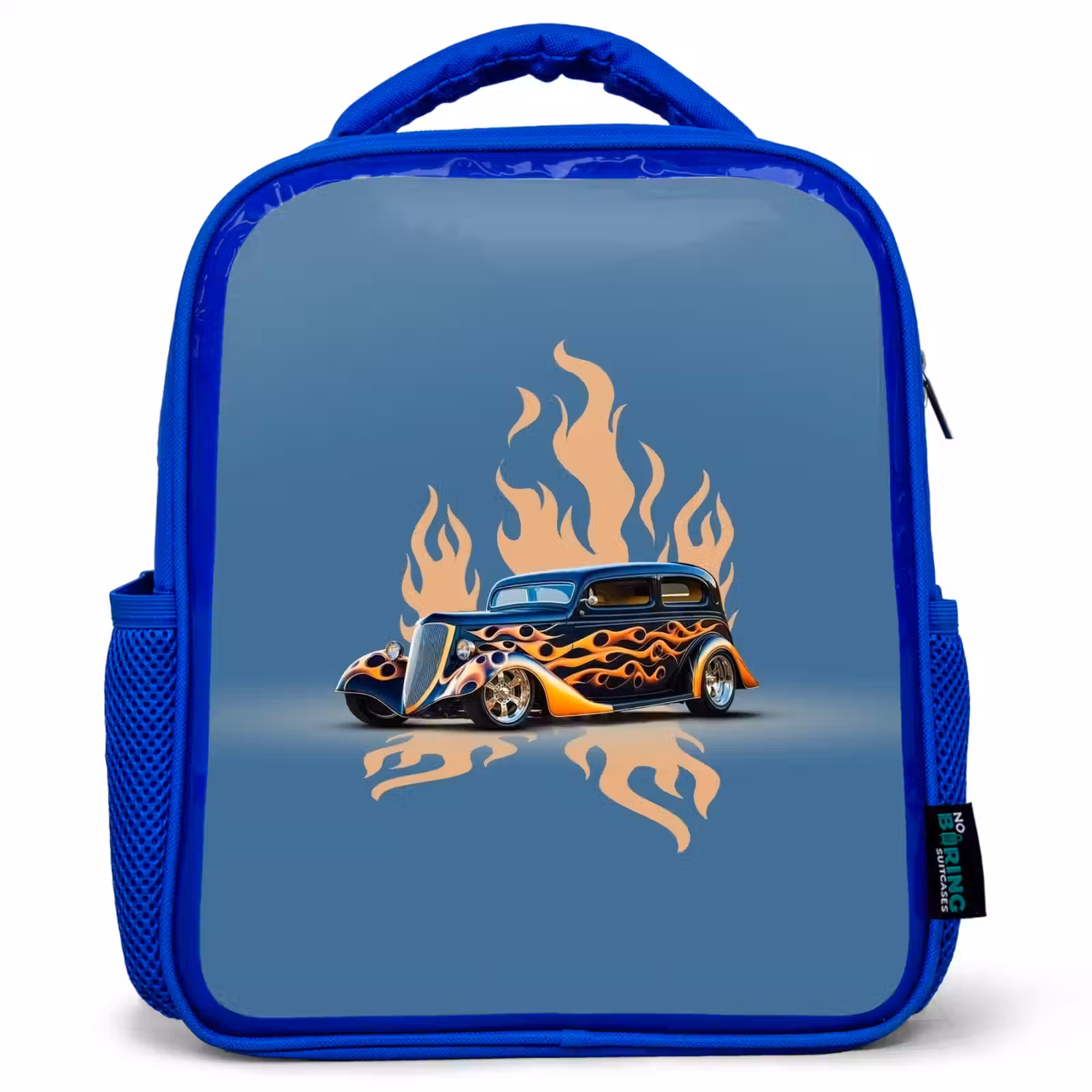 Kinderrucksack - Blau - Schwarzes Auto mit beigen Flammen — 1
