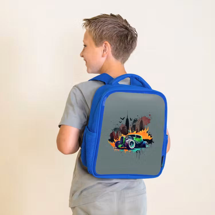 Kinderrucksack - Blau - Auto in Geisterstadt — 2
