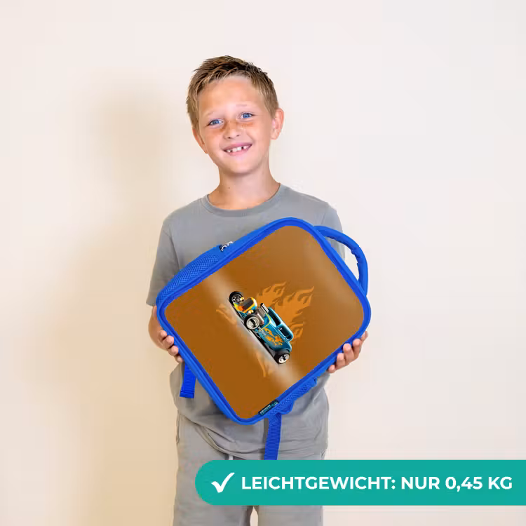 Kinderrucksack - Blau - Blaues Auto mit gelben Flammen — 4