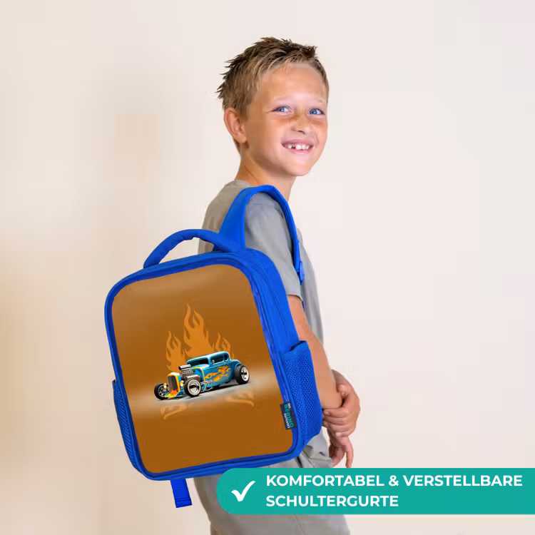 Kinderrucksack - Blau - Blaues Auto mit gelben Flammen — 5
