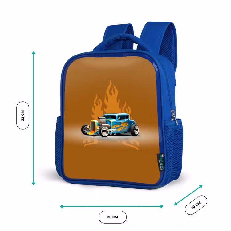 Kinderrucksack - Blau - Blaues Auto mit gelben Flammen — 6