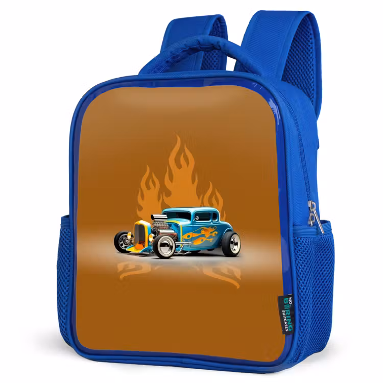 Kinderrucksack - Blau - Blaues Auto mit gelben Flammen — 7
