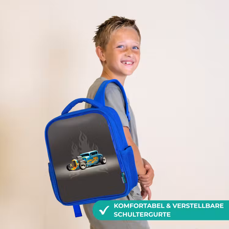 Kinderrucksack - Blau - Blaues Auto mit grauen Flammen — 5
