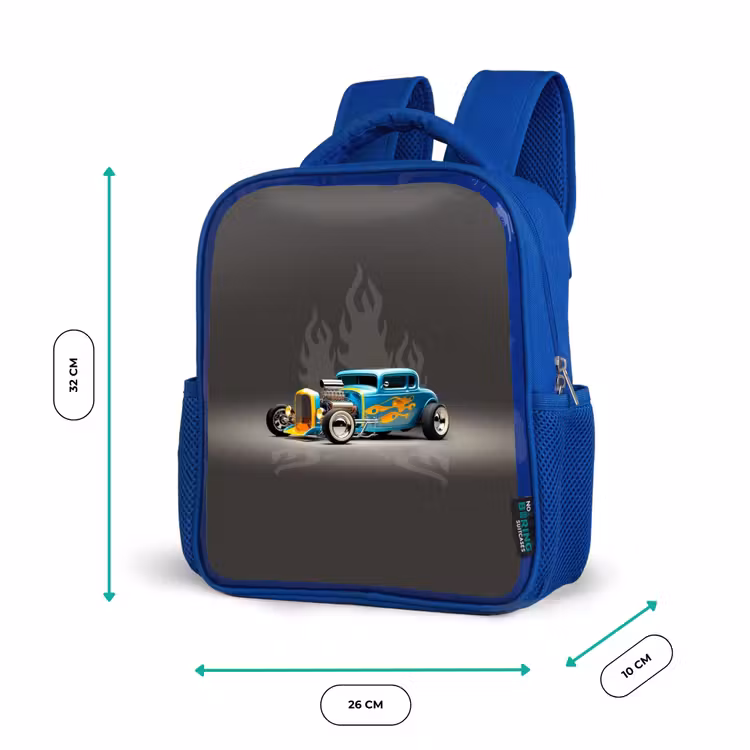 Kinderrucksack - Blau - Blaues Auto mit grauen Flammen — 6