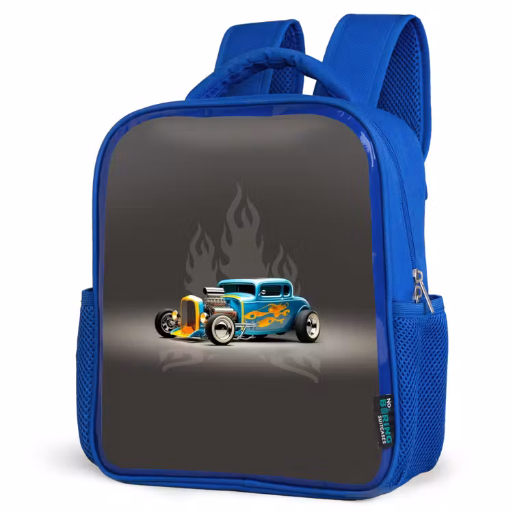 Kinderrucksack - Blau - Blaues Auto mit grauen Flammen — 7