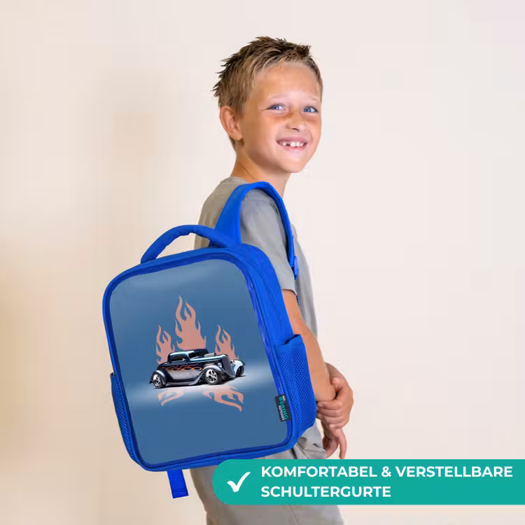 Kinderrucksack - Blau - Blaues Auto mit rosa Flammen — 5