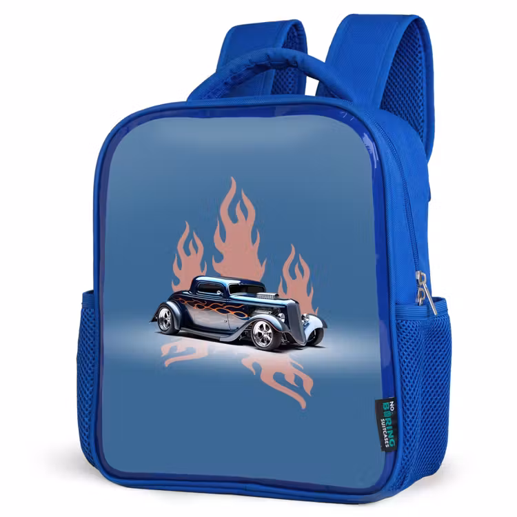 Kinderrucksack - Blau - Blaues Auto mit rosa Flammen — 7