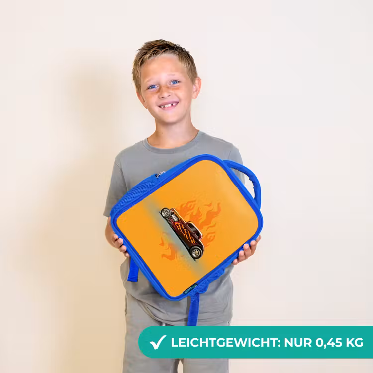 Kinderrucksack - Blau - Braunes Auto mit gelben Flammen — 4