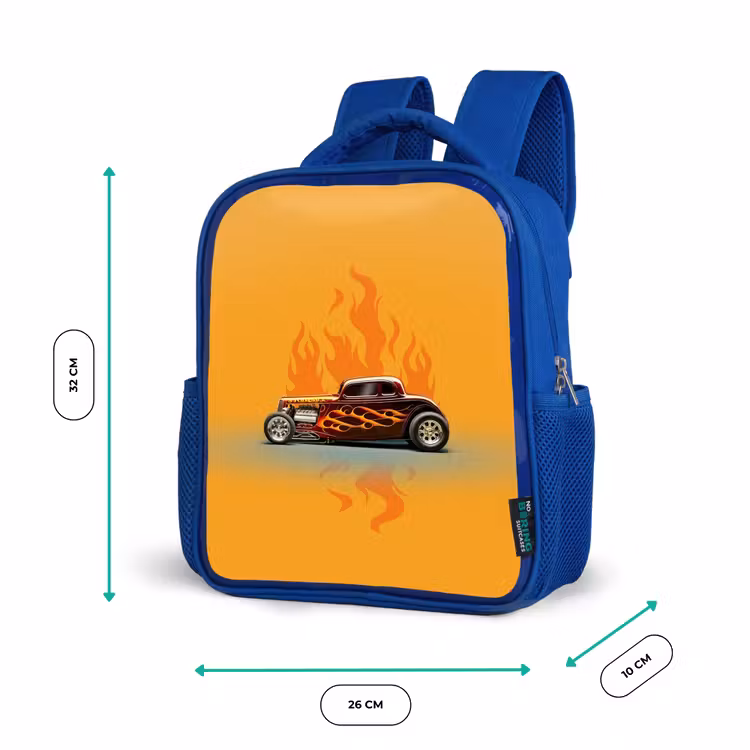 Kinderrucksack - Blau - Braunes Auto mit gelben Flammen — 6
