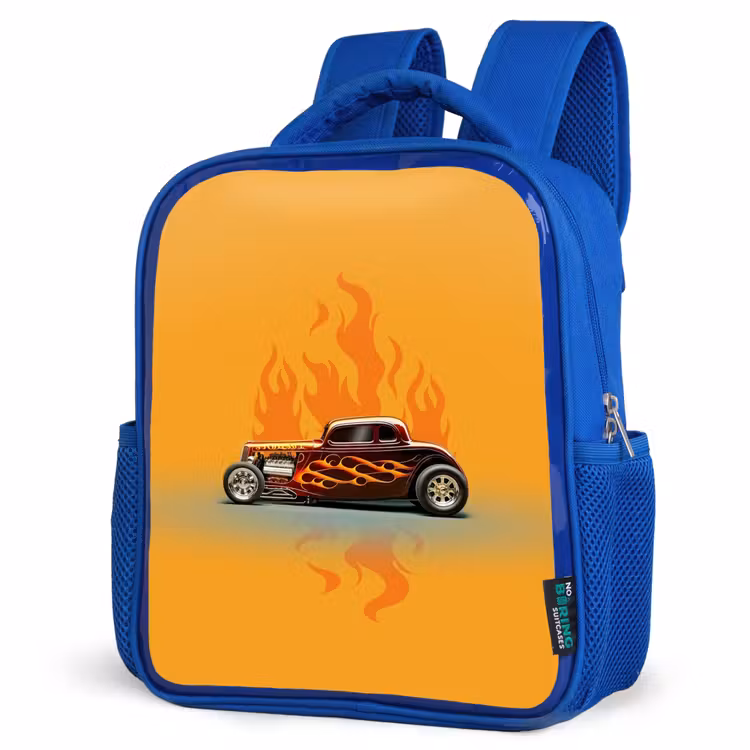 Kinderrucksack - Blau - Braunes Auto mit gelben Flammen — 7