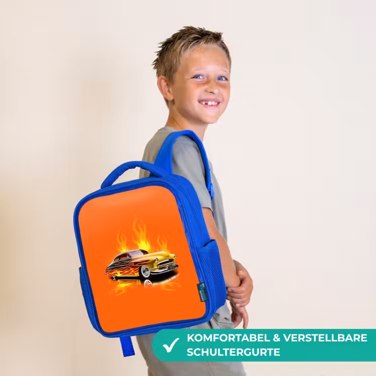 Kinderrucksack - Blau - Gelbes Auto mit gelben Flammen — 5