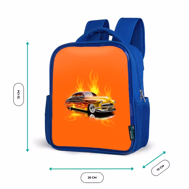 Kinderrucksack - Blau - Gelbes Auto mit gelben Flammen — 6