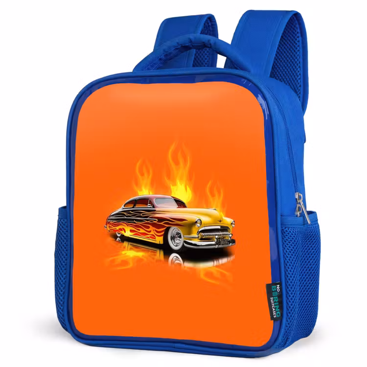 Kinderrucksack - Blau - Gelbes Auto mit gelben Flammen — 7