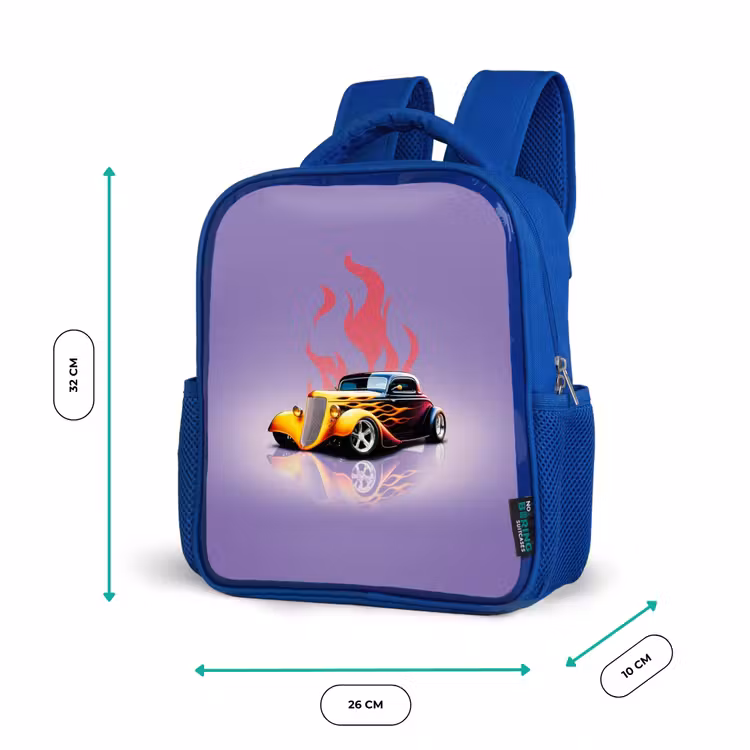 Kinderrucksack - Blau - Gelbes Auto mit rosa Flammen — 6