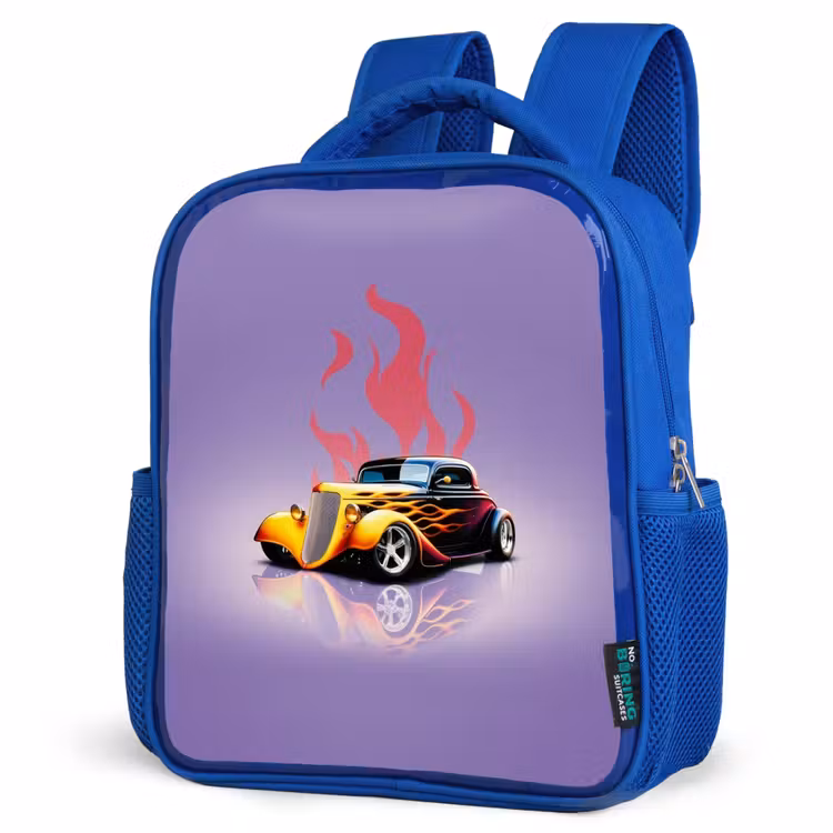 Kinderrucksack - Blau - Gelbes Auto mit rosa Flammen — 7