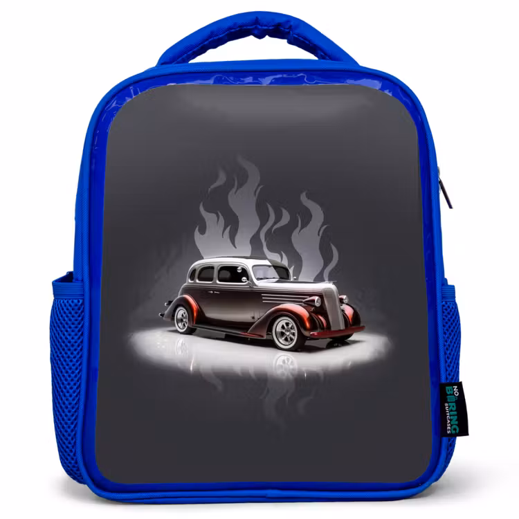 Kinderrucksack - Blau - Graues Auto mit grauen Flammen — 1