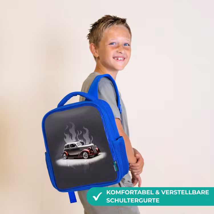 Kinderrucksack - Blau - Graues Auto mit grauen Flammen — 5