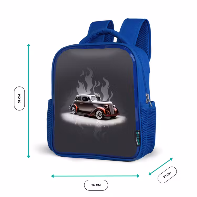 Kinderrucksack - Blau - Graues Auto mit grauen Flammen — 6