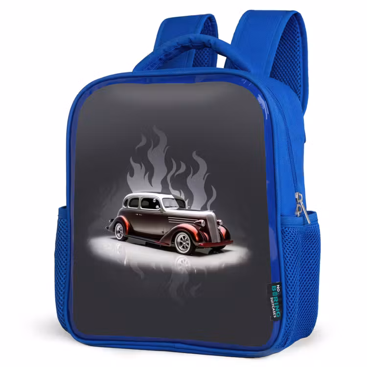 Kinderrucksack - Blau - Graues Auto mit grauen Flammen — 7
