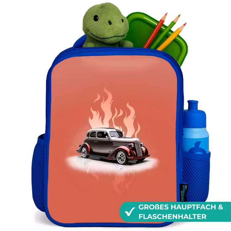 Kinderrucksack - Blau - Graues Auto mit rosa Flammen — 3