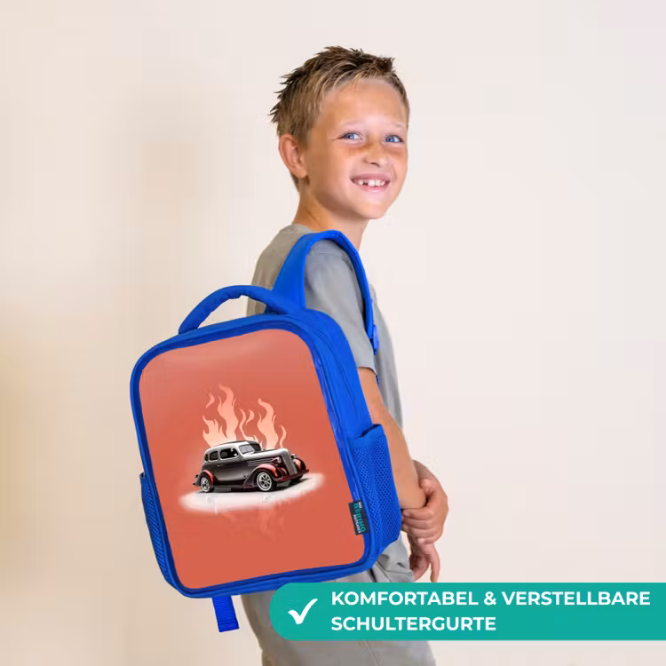 Kinderrucksack - Blau - Graues Auto mit rosa Flammen — 5