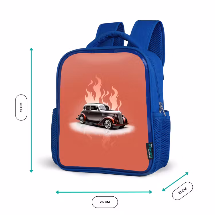 Kinderrucksack - Blau - Graues Auto mit rosa Flammen — 6