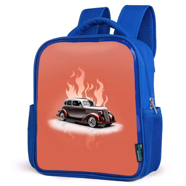 Kinderrucksack - Blau - Graues Auto mit rosa Flammen — 7