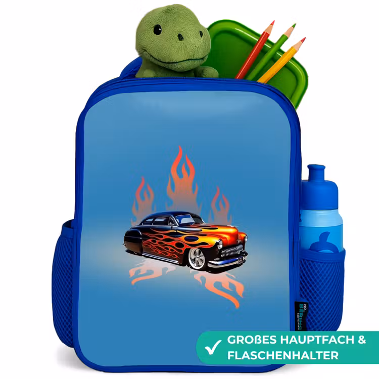 Kinderrucksack - Blau - Hotrod-Flammen — 3