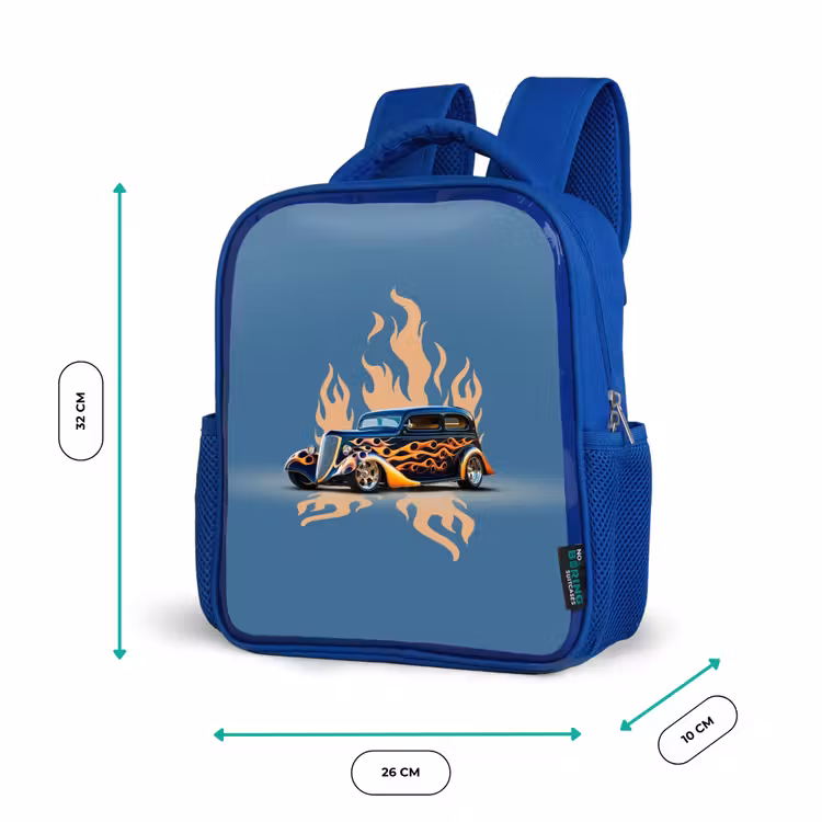 Kinderrucksack - Blau - Schwarzes Auto mit beigen Flammen — 6