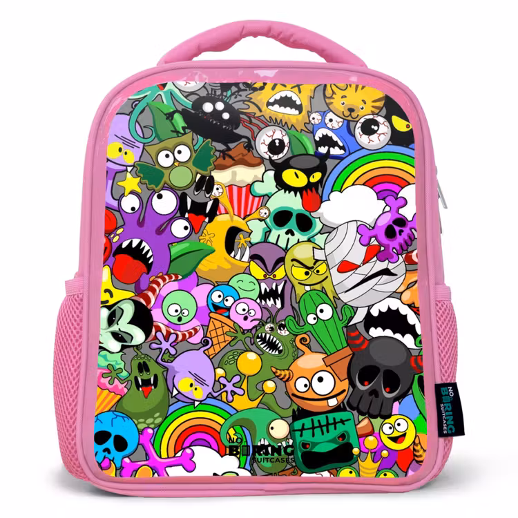 Kinderrucksack - Rosa - Chaotisch-bunte Monster-Muster — 1