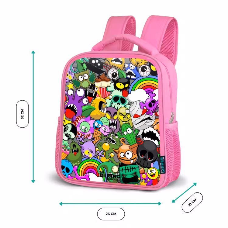 Kinderrucksack - Rosa - Chaotisch-bunte Monster-Muster — 2