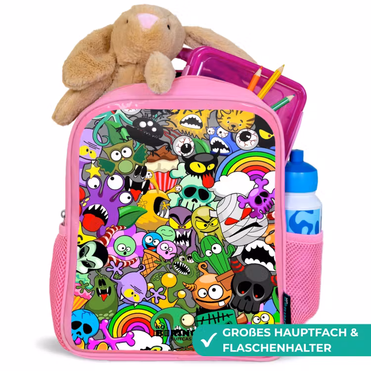 Kinderrucksack - Rosa - Chaotisch-bunte Monster-Muster — 3