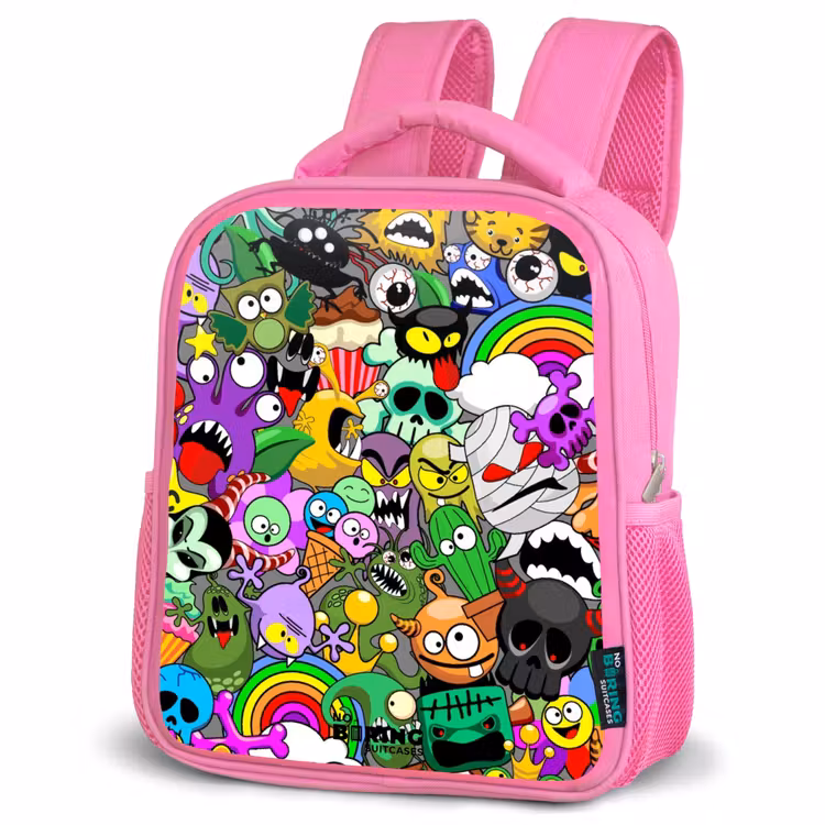 Kinderrucksack - Rosa - Chaotisch-bunte Monster-Muster — 4