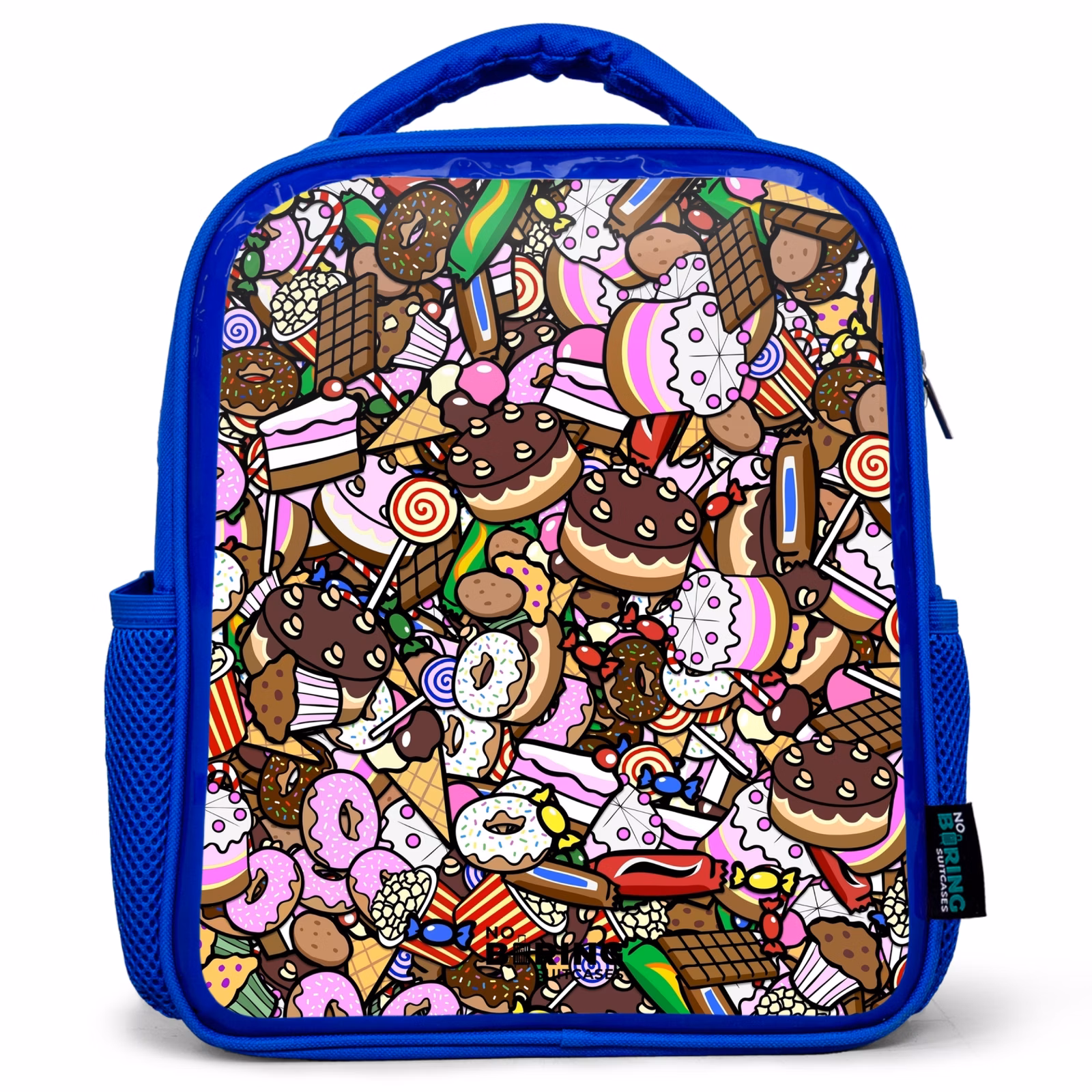 Kinderrucksack - Blau - Überlaufendes Muster mit Leckereien — 1